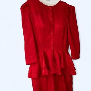 Elegant Red Dress with a Ruffle button down top M JT Petites M